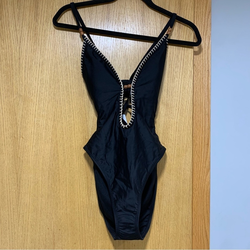 Shade & Shore Plunge Beach Detail Black One Piece Swimsuit - Size Extra Small